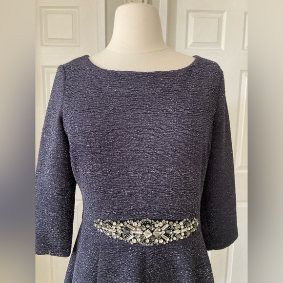 Eliza J Embellished Sparkle Knit Fit & Flare Dress, Steel Grey - Picture 5 of 11